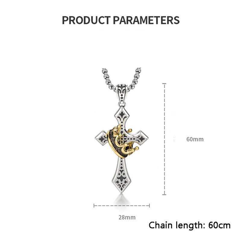 KISSFOO Stainless Steel Crown Cross Necklace for Men and Women Faith Prayer Accessories Gift