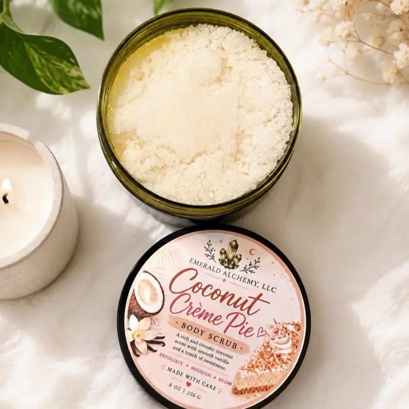 Coconut Crème Pie Sugar Scrub | 8 oz Exfoliating Body Scrub | Coconut Vanilla Shea Scent | Moisturizing Skin Polish | Body Care Gift