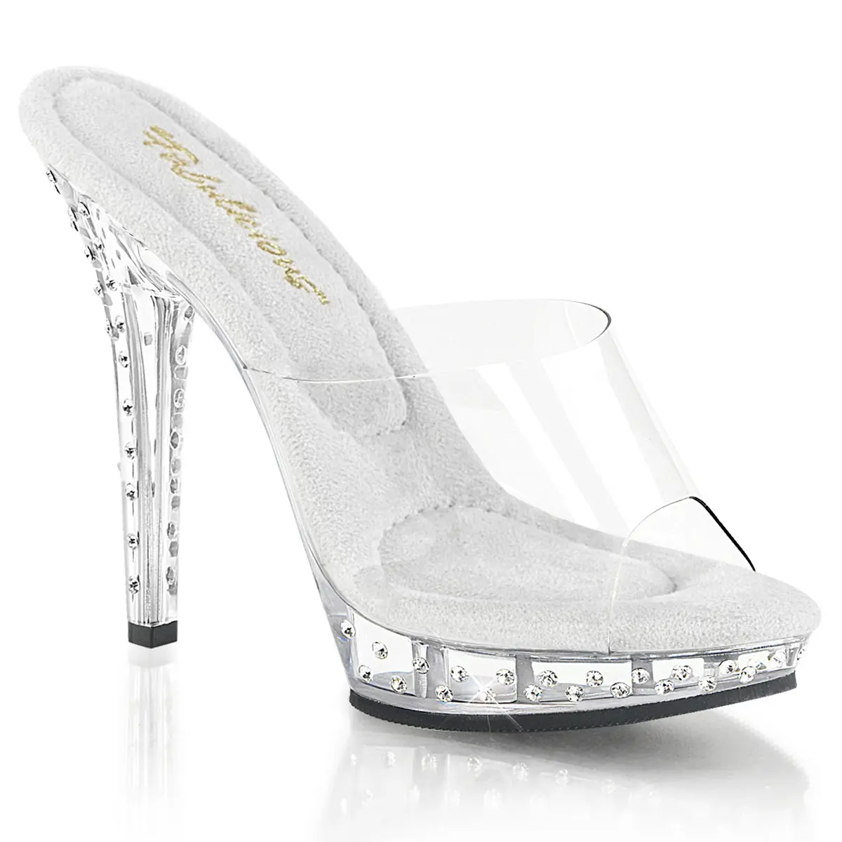 Slip On Comfortable Heels with a Rhinestone Accent, 5-Inch High Heel Slides for Weddings and Proms, Stylish Formal Footwear, Platform, Women, Bling Women's Sandals, Embellishment Women's Sandals