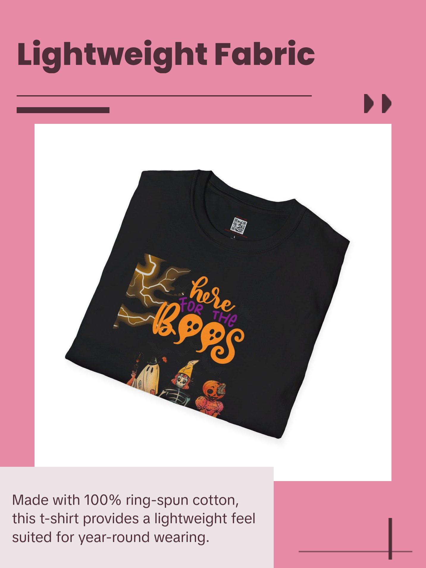 Here For The Boos Halloween Unisex Tshirt Ribbed Reinforced Collar Streetwear Cotton Tee Classic Tagless Comfort