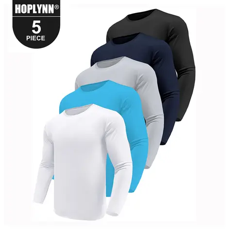 HOPLYNN 5-Pack Unisex Loose-Fitting Long Sleeve Activewear Fitness Tops, Moisture-Wicking Polyester Athletic Shirts for Home Running, Breathable Cold-Wash Apparel