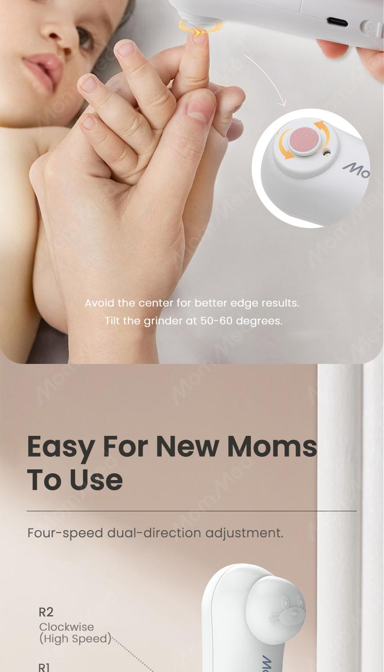 MOMMED Baby Finger nail clipper, 6 Grinding Heads and LED Light electric baby nail file