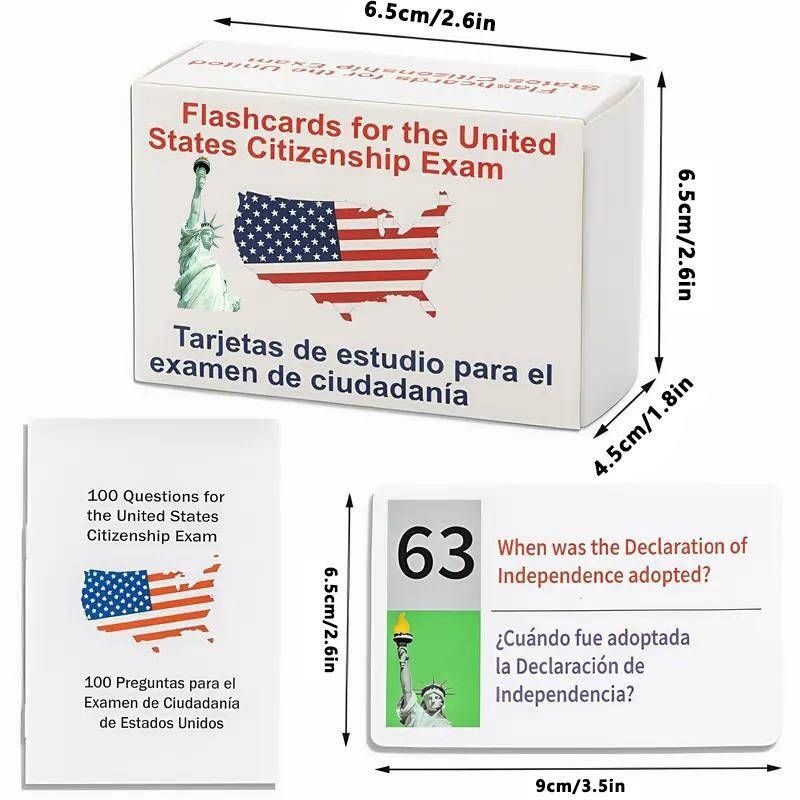 U.S Citizenship Flash Cards 2025 -English/Spanish,Naturalization Study Guide with 100 US Civics Questions & Answers, US Civics Test Flash Cards Combo Set, Set with Bilingual Booklet Flashcards college school supplies