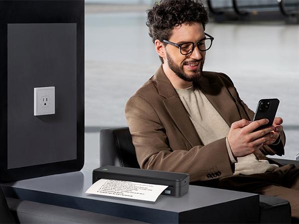 JADENS Portable Printer with 6 Rolls of Thermal Paper, Inkless Printer Bluetooth Support for 8.5" x 11" Size, Used for Travel, Car and Office