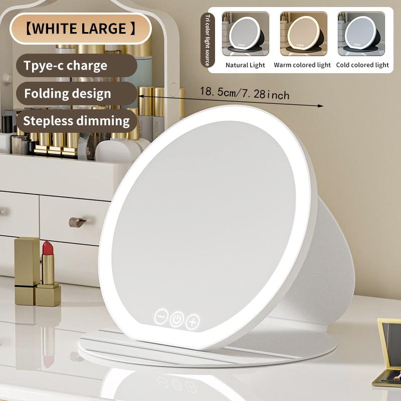Makeup Mirror with Lights, USB Rechargeable Vanity Mirror with Stand, 3 Color LED Lighting Dimmable Brightness Adjustable Angle Compact Mirror, Foldable Cosmetic Mirror, Portable Travel Makeup Mirror, Birthday Anniversary Gift for Women