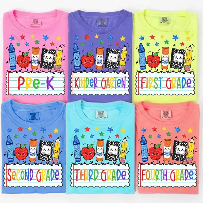 Comfort Colors Preppy Back To School Shirt, Cute School Supplies Tee, 1st Day of School Pre-K Kindergarten First Second Third Fourth Fifth Grade School Boy Girl Colorful Tshirt, Back To School Gift, Back To School Shirt