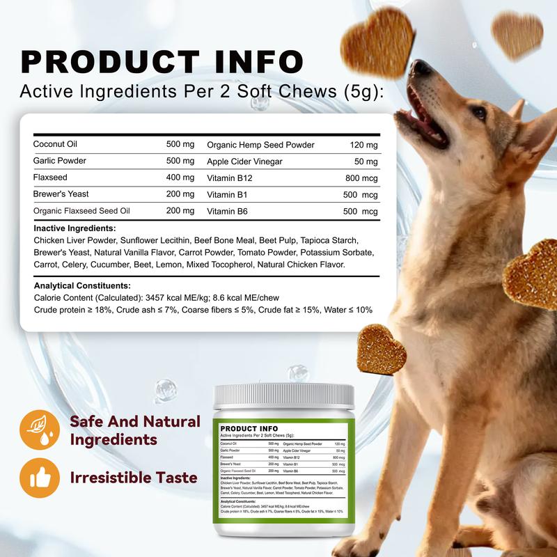 OURCARES Bites Prevention Chews for Dogs Natural Chicken Flavor 120 Count Plant-Based with Probiotics Coconut Oil Flaxseed & Fish Oil for All Breeds