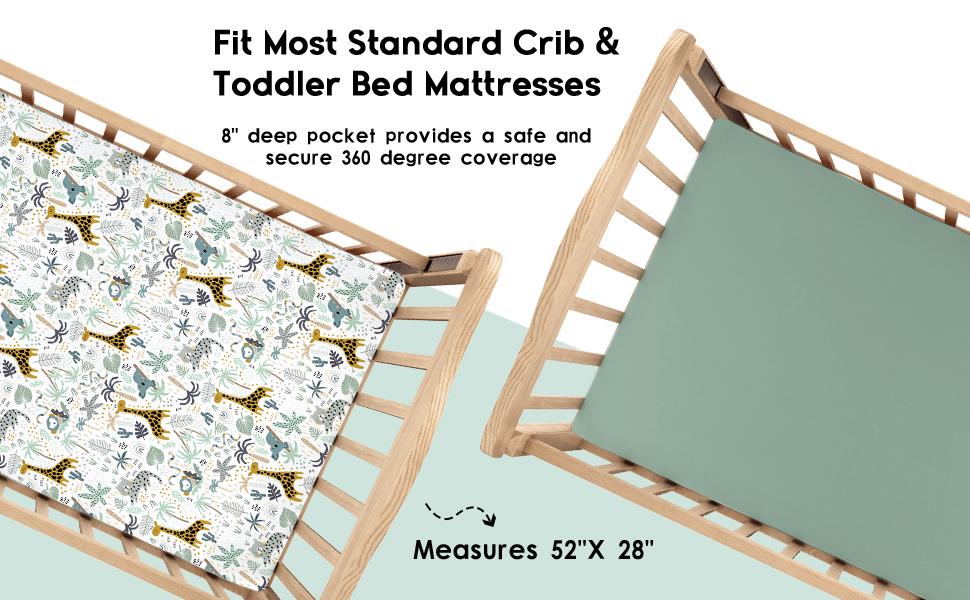 Yoofoss Baby 100% Cotton Crib Sheets for Newborn Boys Girls, Fitted Crib Sheet 2 Pack for Standard Crib and Toddler Mattress, Super Soft Baby Sheet