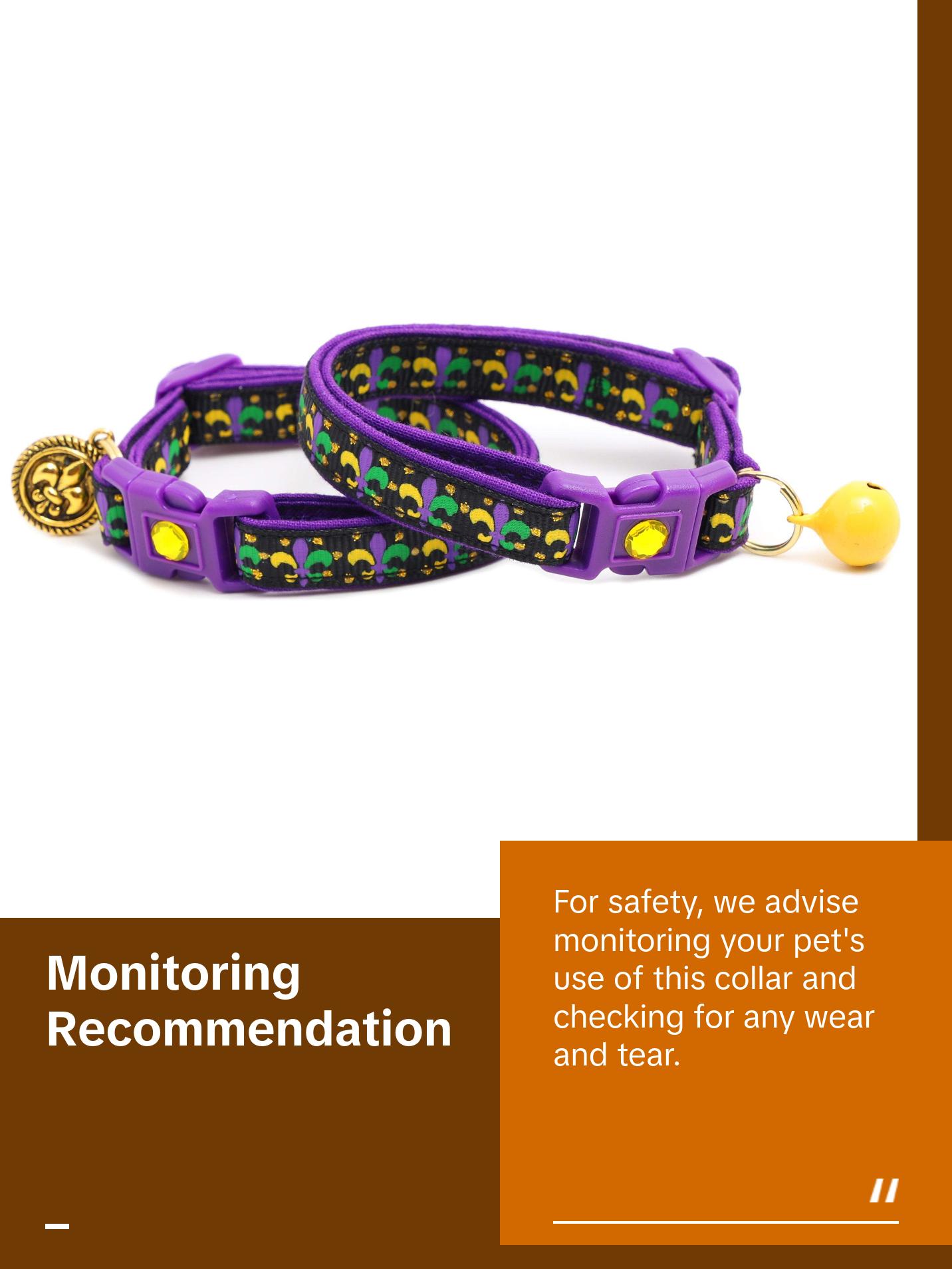 Fleur De Lys Breakaway Safety Cat Collar with Matching Jingle Bell & Charm by Pugs2Persians Mardi Gras New Orleans