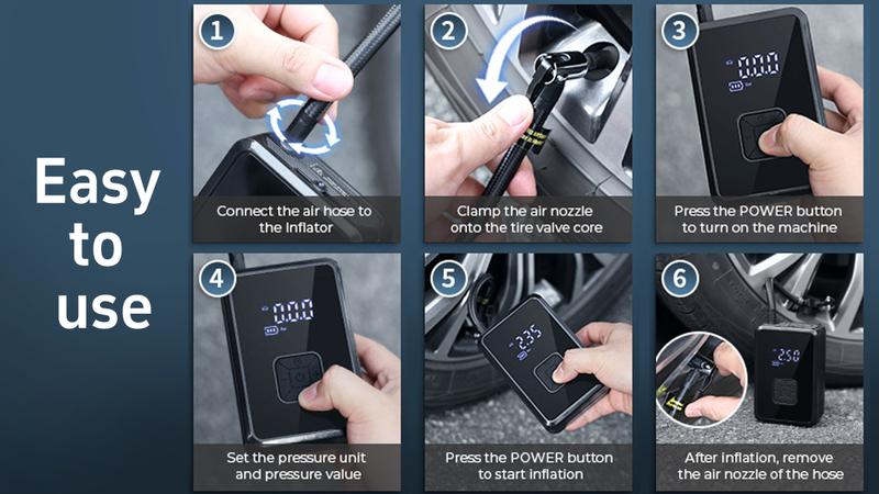 Oasser Fast Wireless Tire Inflator, Mini Portable High-Pressure Car Air Compressor 150 PSI, USB-C Rechargeable, Auto Stop Modes, Long Lasting Battery