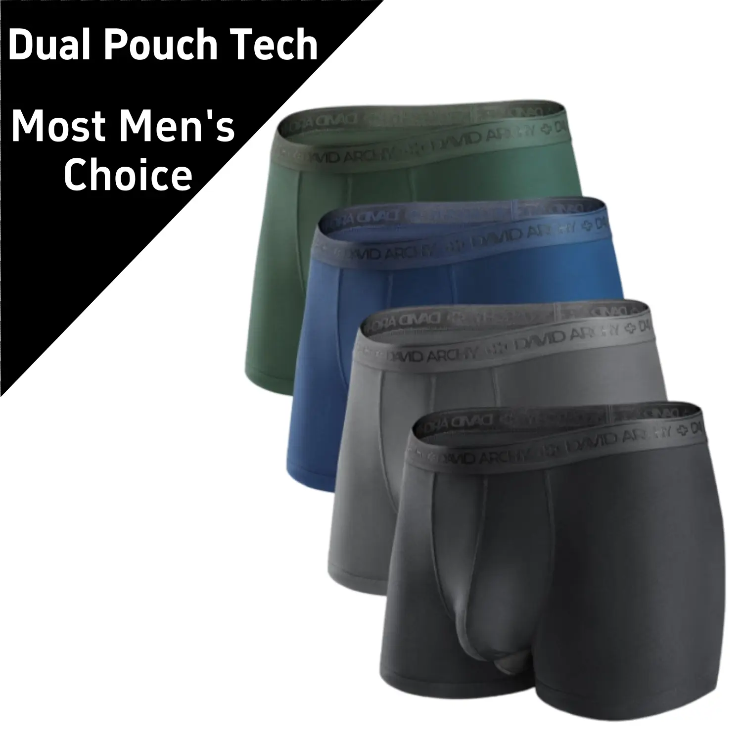 DAVID ARCHY Men's Bkdgnbog-2.5in 4-Pack Dual Pouch Modal Boxer Briefs, Soft Stylish Briefs, Stretchy Boyshorts, Comfy Breathable Cooling Fabric, Elastic Waistband, Plain Daily Trunks Set, Bkdgnbog- 2.5\ In 4 Pack