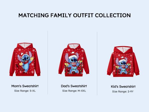 PatPat Disney Mickey & Stitch Family Matching  Hoodies Snow Pattern Long Sleeve Pullover Sweatshirts for Holiday Season Easter