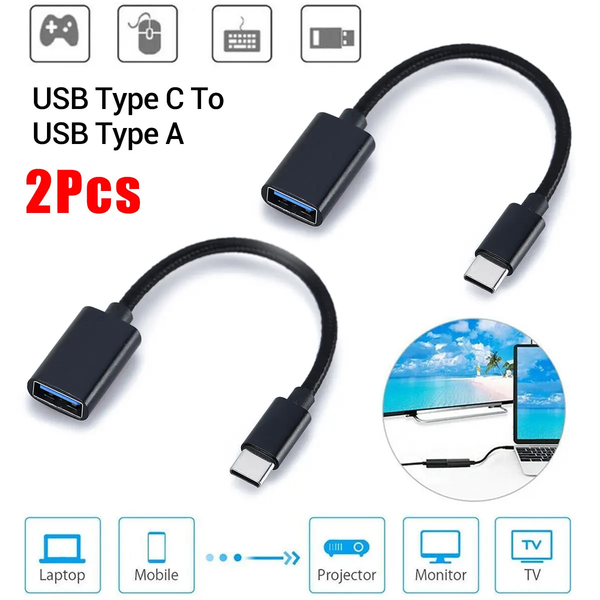 2 PCS Type C USB-C 3.1 Male To USB 3.0 Type A Female OTG Converter Adapter Cord Cable, C To Usb Type-A Adapters,back to school,back to school haul
