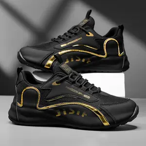 CORASUN Men's Low-Profile Casual Sports Shoes, Breathable Mesh Sneakers with Gold Accents, Lightweight Walking Shoes for Gym and Daily Commute, Black