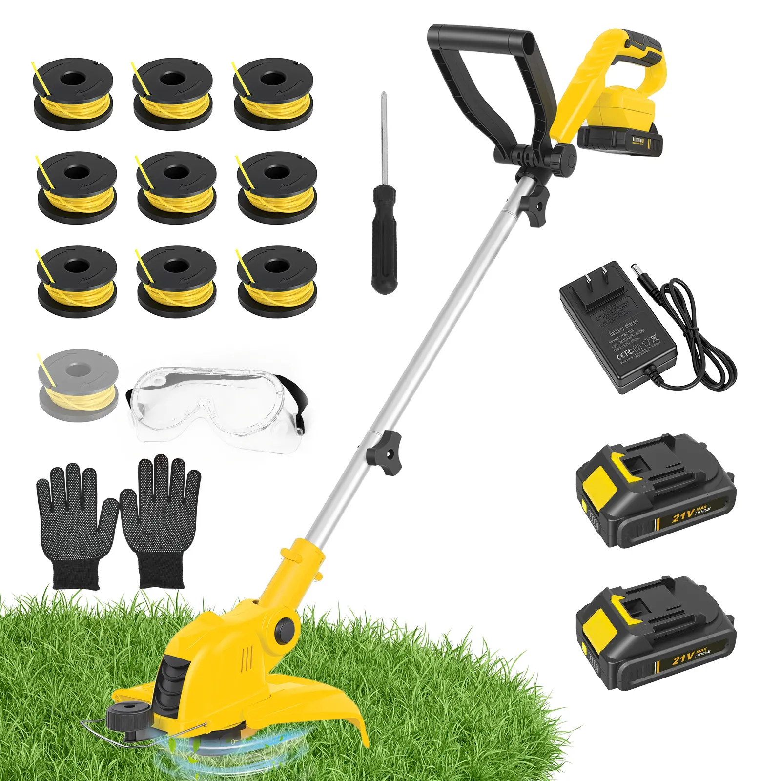 24V Cordless String Trimmer & Lawn Edger Combo | 2-Speed Electric Weed Waster with Auto-Feed System | Includes (2) 24V Batteries & (10) Replacement Spools | Lightweight for Residential Home Garden