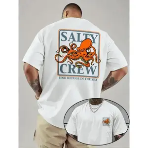 Men's Regular Fit Octopus Print Round Neck Tee, Street Fashion Casual Short Sleeve T-shirt for Daily Wear, Men's Summer Clothes, Tropical