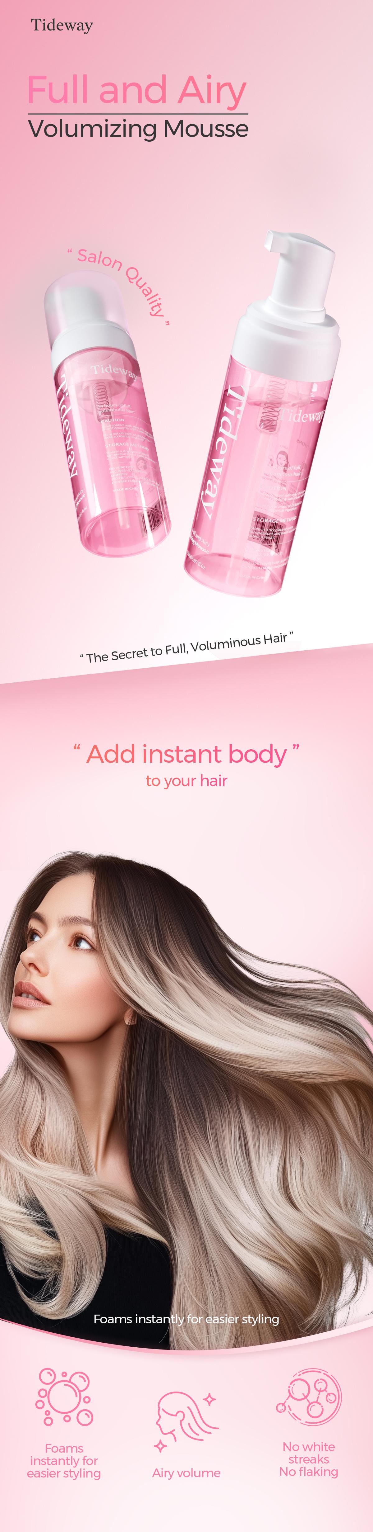 [Live Exclusive] Tideway Volumizing Hair Mousse (Pack of 2) – Leave-In Formula for Fuller, Shiny, and Nourished Hair – Adds Volume, Repairs Damage & Smooths Frizz – Home Styling Essential for All Hair Types