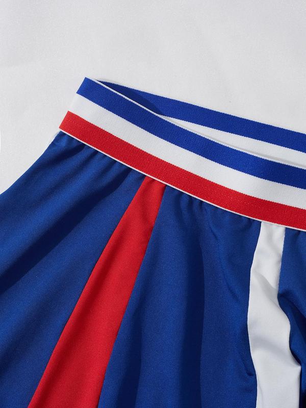 Women's Colorblock Cheerleading Uniform Set, Cheerleader Costume Set, Cute Bandeau Bra & Skirt Set for Cosplay Party, Ladies Underwear Set