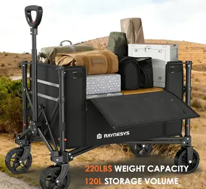 Foldable Wagon Cart, 220lbs Capacity,120L Collapsible Design, Big All-Terrain Beach Wheels,Portable Camping Cart forShopping,Sports,Picnic,Fishing