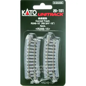 Kato USA 20101 R249-15 CURVE TRACK 4pk, N Scale