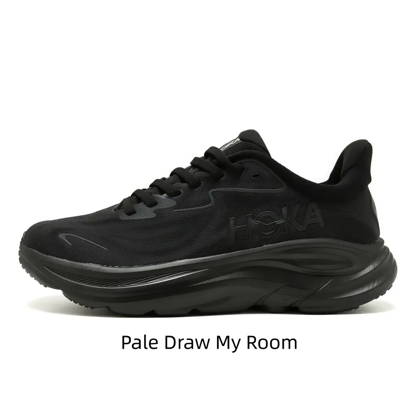 All Black Ultra Thick Cushion Road Running Shoes Breathable Light Mesh Upper Shock Absorbing Curved Midsole Non Slip Daily Training Athletic Sneakers Unisex