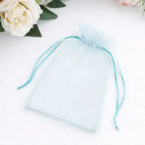 100 Pack Light Blue Organza Gift Bags with Drawstring, 5" x 7" – Wedding Party Favor Bags