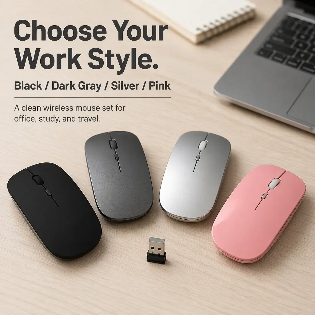 WM1045 Wireless Mouse, Bluetooth Mouse, 2.4GHz Wireless Optical Rechargeable Mouse, Ultra-slim Silent Mouse, suitable for desktop PCs, laptops, mobile phones and tablets, for gaming and office use
