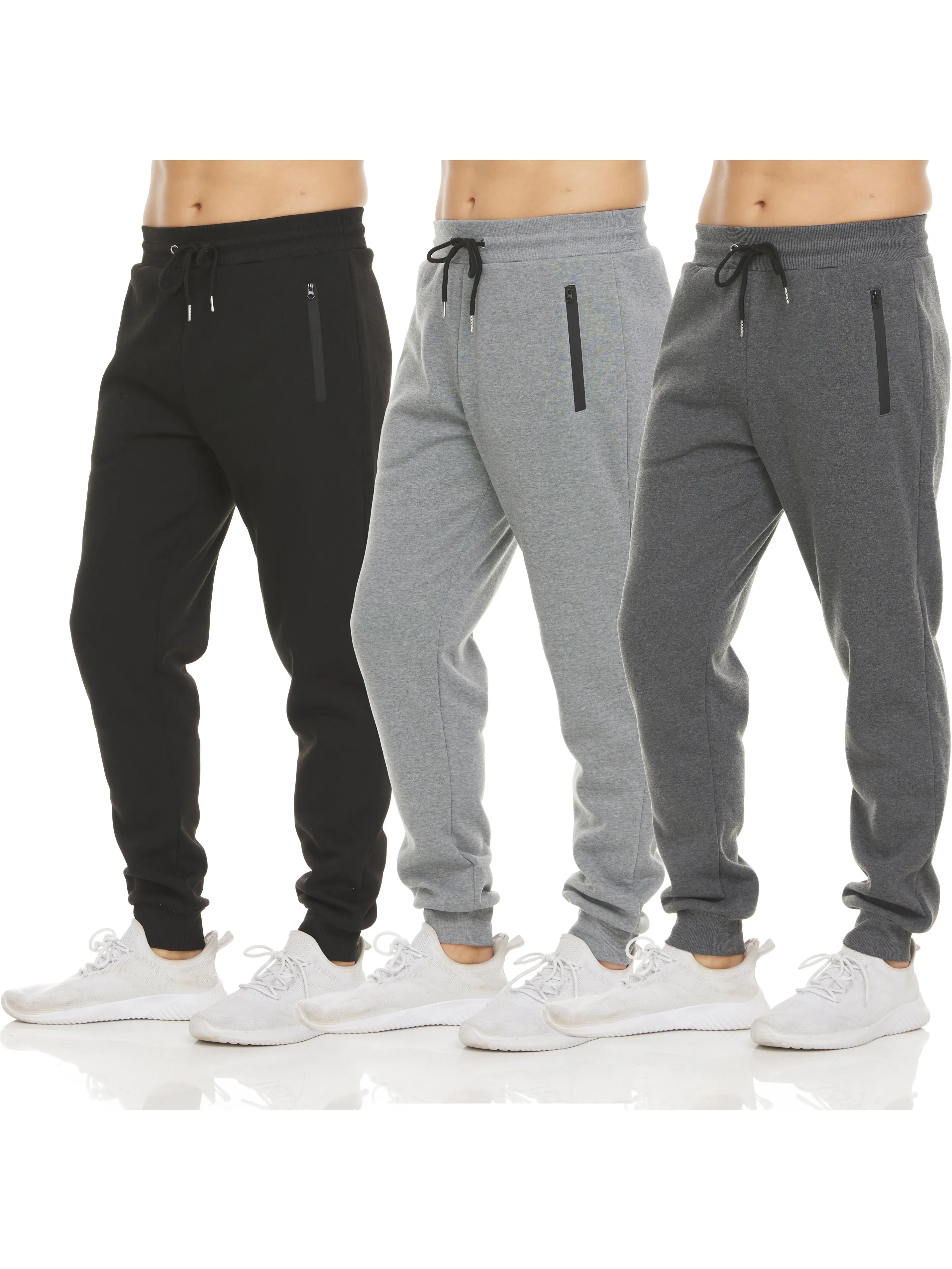 PURE CHAMP Mens Sweatpants 3 Pack Fleece Active Athletic Workout Jogger Sweatpants for Men with Zipper Pocket Size S-3XL