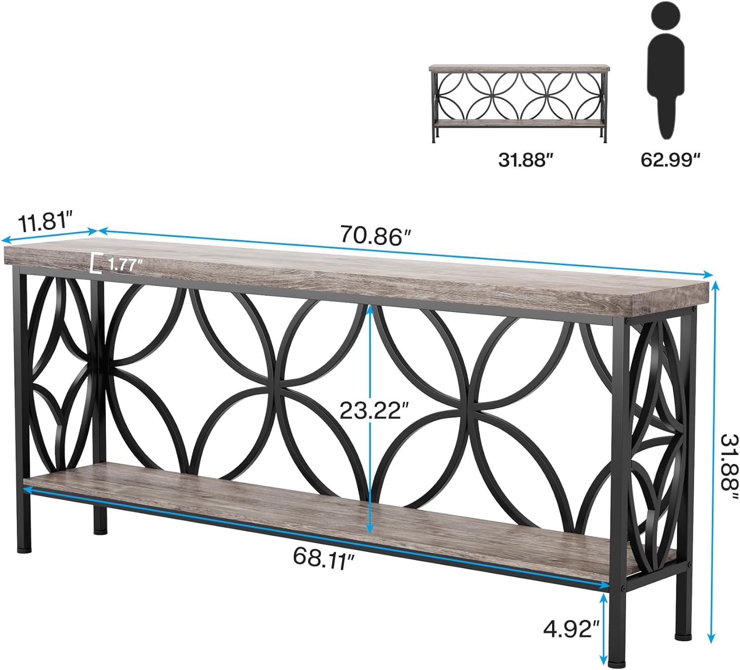 Tribesigns 70.9-Inch Narrow Sofa Table with Storage for Entryway, Living Room, Foyer