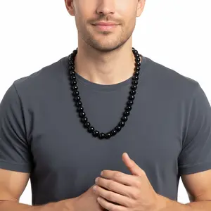 Mens Black Onyx 10mm Beaded Necklace