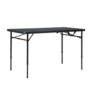 Rich Black 4 Foot Fold-in-Half Adjustable Folding Table for Easy Storage and Versatile Use