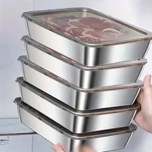5 Pcs Leak-Proof Stainless Steel Food Storage Containers for Kitchen Organization, BPA-Free Reusable Stackable Durable Kitchenware, Easy to Clean for Restaurants, Refrigerators