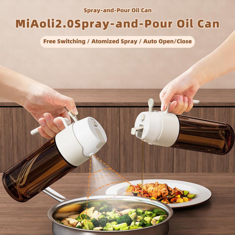 Premium 2 in 1 Oil Sprayer for Cooking 18.6oz/550ml Light-Blocking Dark Olive Oil Dispenser Bottle Food-Grade Mister for Air Fryer BBQ