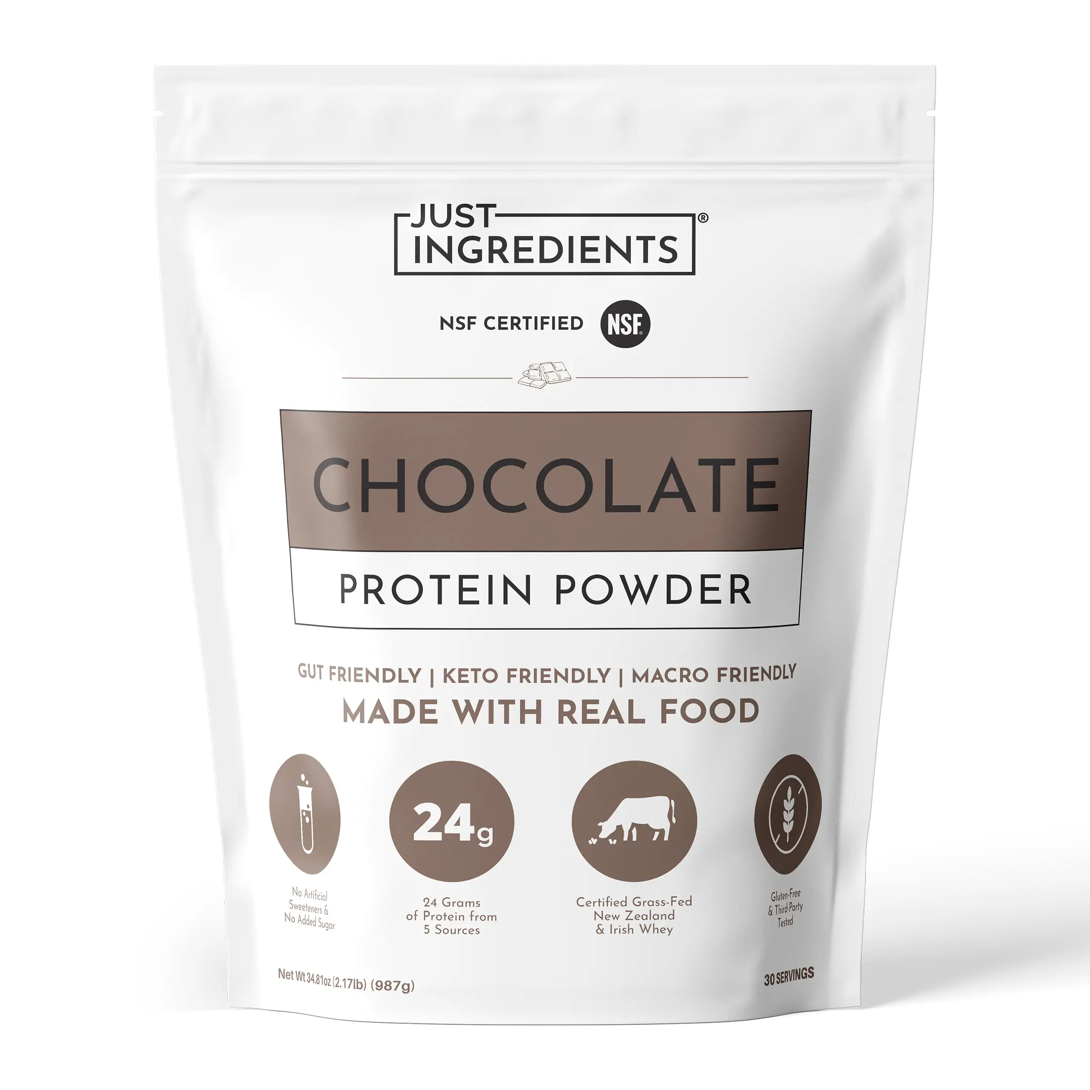 Just Ingredients Chocolate Protein Powder – 30-Serving Blend with 100% Grass-Fed Whey & Organic Plant Proteins – Rich Cocoa Flavor – Supports Muscle Recovery, Energy & Satiety* – No Artificial Sweeteners or Fillers