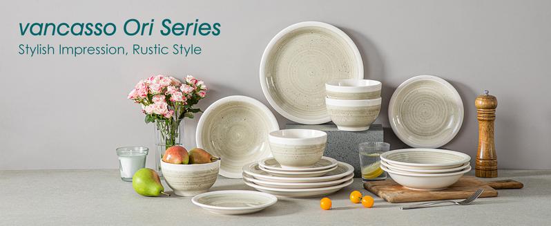 vancasso ORI 16-Piece Round Dinner Service with 4 Dinner Plates, Dessert Plates, Cereal Bowls and Pasta Bowls for 4 People, Beige, Blue, Green & Gray Ceramic Dinnerware Set Porcelain Dinnerware Sets vancasso ORI 16-Piece Round Dinner Service with 4 Dinner Plates, Dessert Plates, Cereal Bowls and Pasta Bowls for 4 People, Beige, Blue, Green & Gray Ceramic Dinnerware Set Porcelain Dinnerware Sets