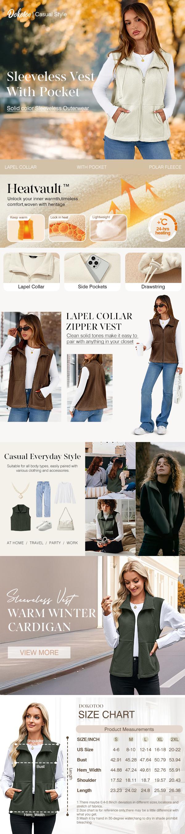 Dokotoo Women's Full Zip Polar Fleece Vest Warm Winter Sleeveless Cardigan Lapel Collar Sherpa Coat Outerwear with Pocket