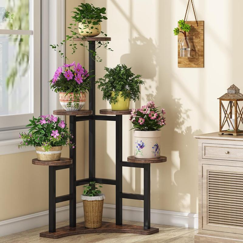 Tribesigns Corner Plant Stand Indoor, 6 Tiered Plant Shelf Flower Stand Wood Organiser Racks Decor Wooden