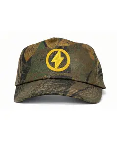 Camo Cotton Twill 5-Panel Cap – Yellow Lightning Bolt Circle Logo