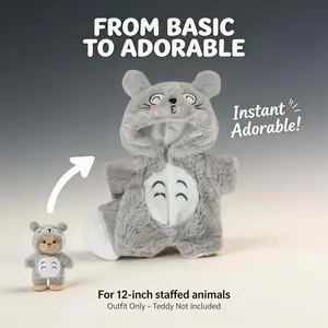 TEDDY HUGGY Clothes Only - For 12-Inch Plush Bears |12-inch Gray Totoro Jumpsuit