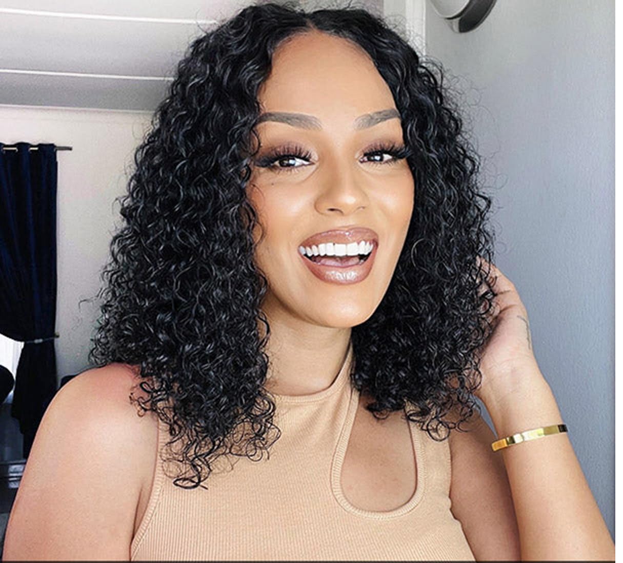 Wear and Go Glueless Wigs Human Hair Pre Plucked Pre Cut Deep Wave Curly Bob Wig Human Hair Glueless 180% Density Short Curly Bob Wigs Upgraded No Glue 4x4 Lace Closure Wig for Black Women