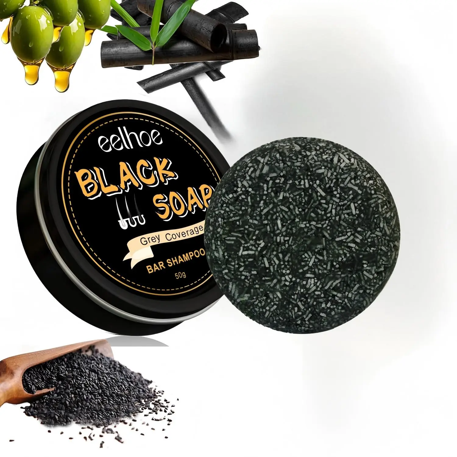 Black Soap Bar Shampoo Natural Hair Dye Shampoo Bar Gentle Cleansing Moisturizing Formula for Men Women Covers Grey Hair Roots Restores Deep Black Shine Long Lasting Color