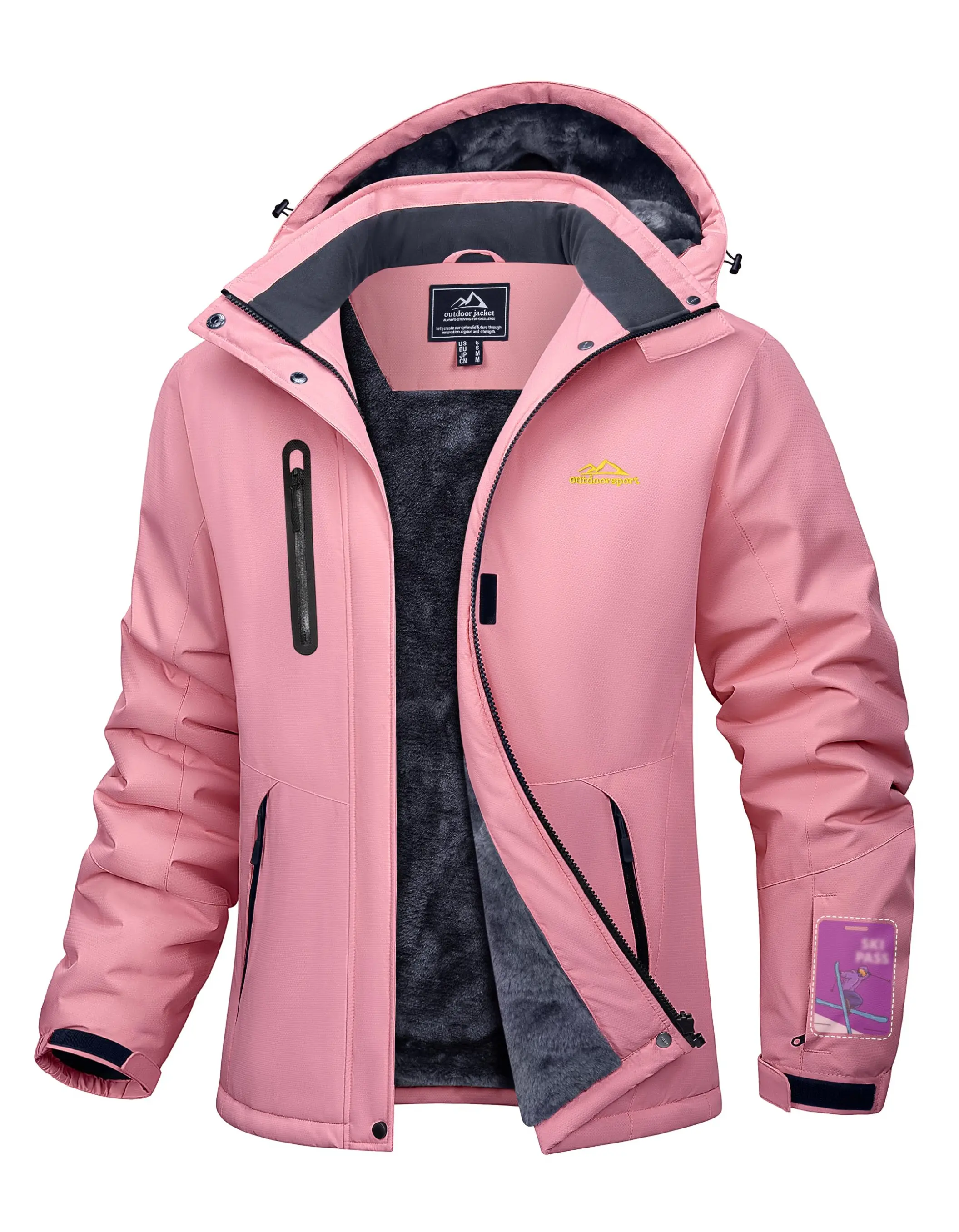 MAGCOMSEN Women's Waterproof Ski Jacket, Insulated Fleece Lined Winter Coat with Detachable Hood for Mountain Snowboarding, Skiing, Waterproof Rating, Ski Pass, Cell Phones, Waterproof Coating, Trekking