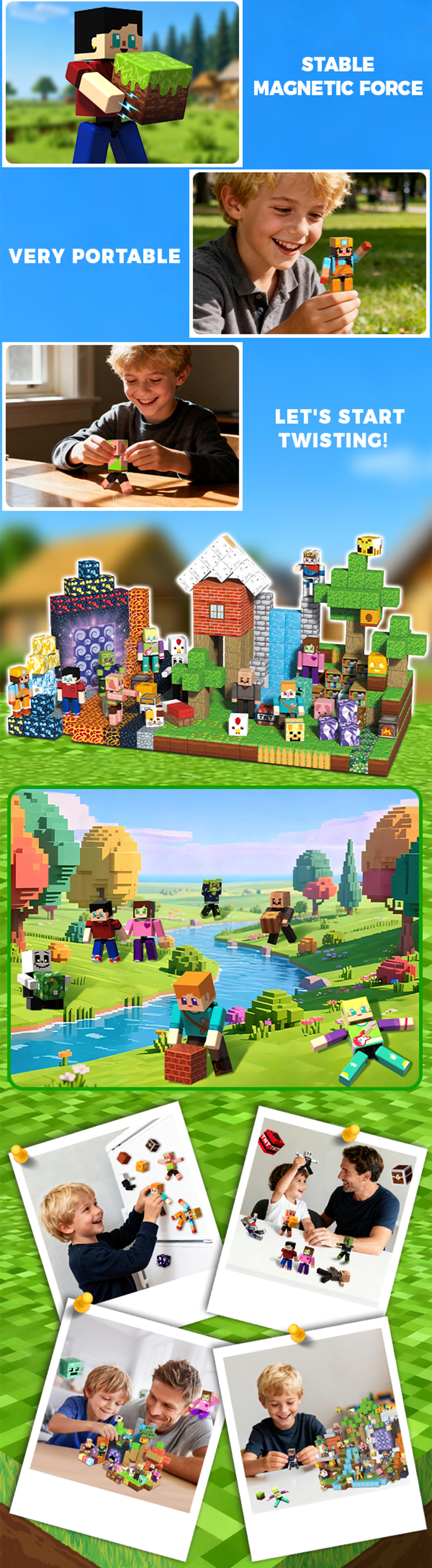 10PCS Magnetic Blocks with 10 Action Figures– 2025 STEM Magnetic Building Blocks for Kids Christmas, Creative Educational Play Set for Boys & Girls