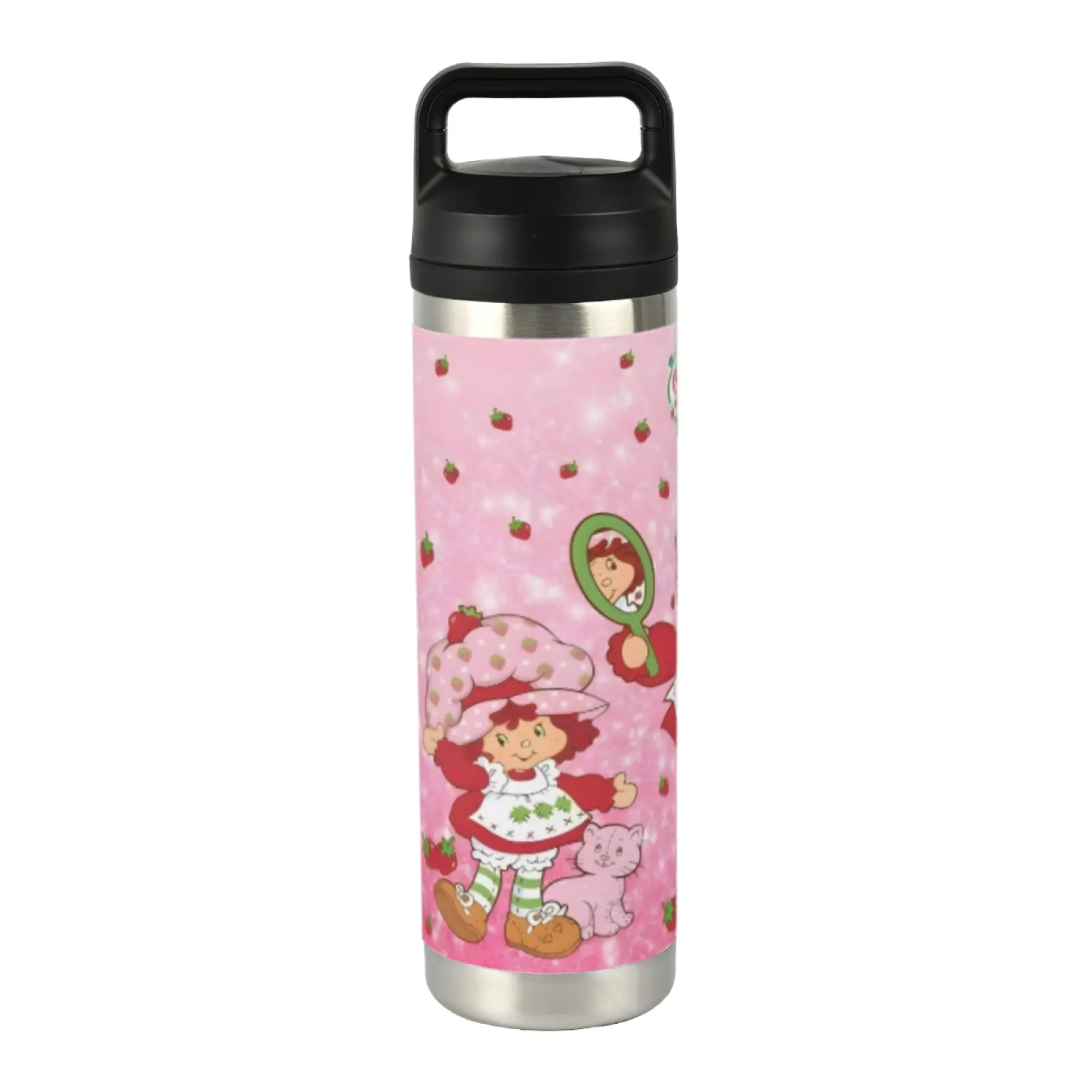 20oz Whimsical Strawberry Shortcake-a Stainless Steel Insulated Flask - Sturdy Vacuum Insulation Drinkware, Lightweight, Airtight Leak-Proof Lid with Handle, Summer Cold Tumbler, Portable Home Water Bottle, Friend Gift