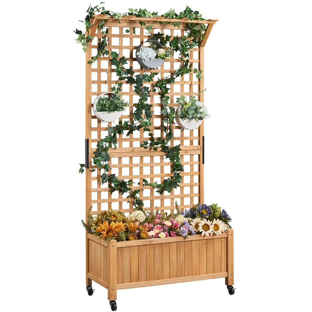 Yaheetech 75/50" H Horticulture Garden Planter with Trellis for Vine Climbing Plants Garden Box Outdoor w/Drainage Holes Raised Garden Bed Garden Planter Box for Flowers