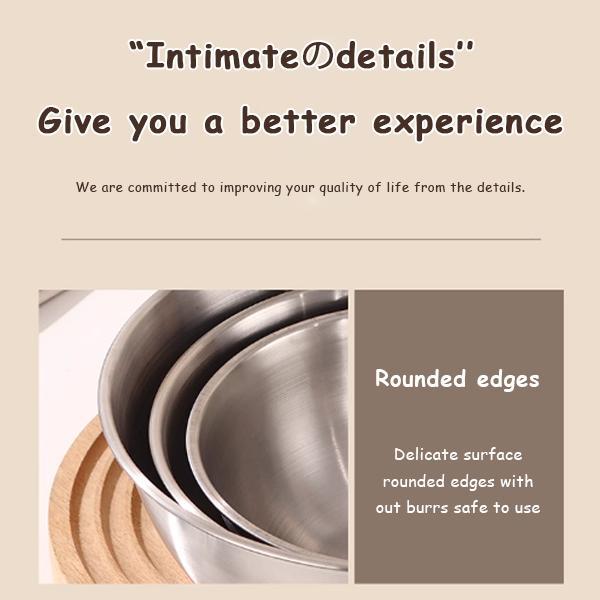 Four-piece mixing bowl set, stackable kitchen bowls with anti-slip bottoms, stackable food preparation bowls suitable for baking, cooking, salad making, dough mixing, stirring, meal preparation, serving and kitchen storage.