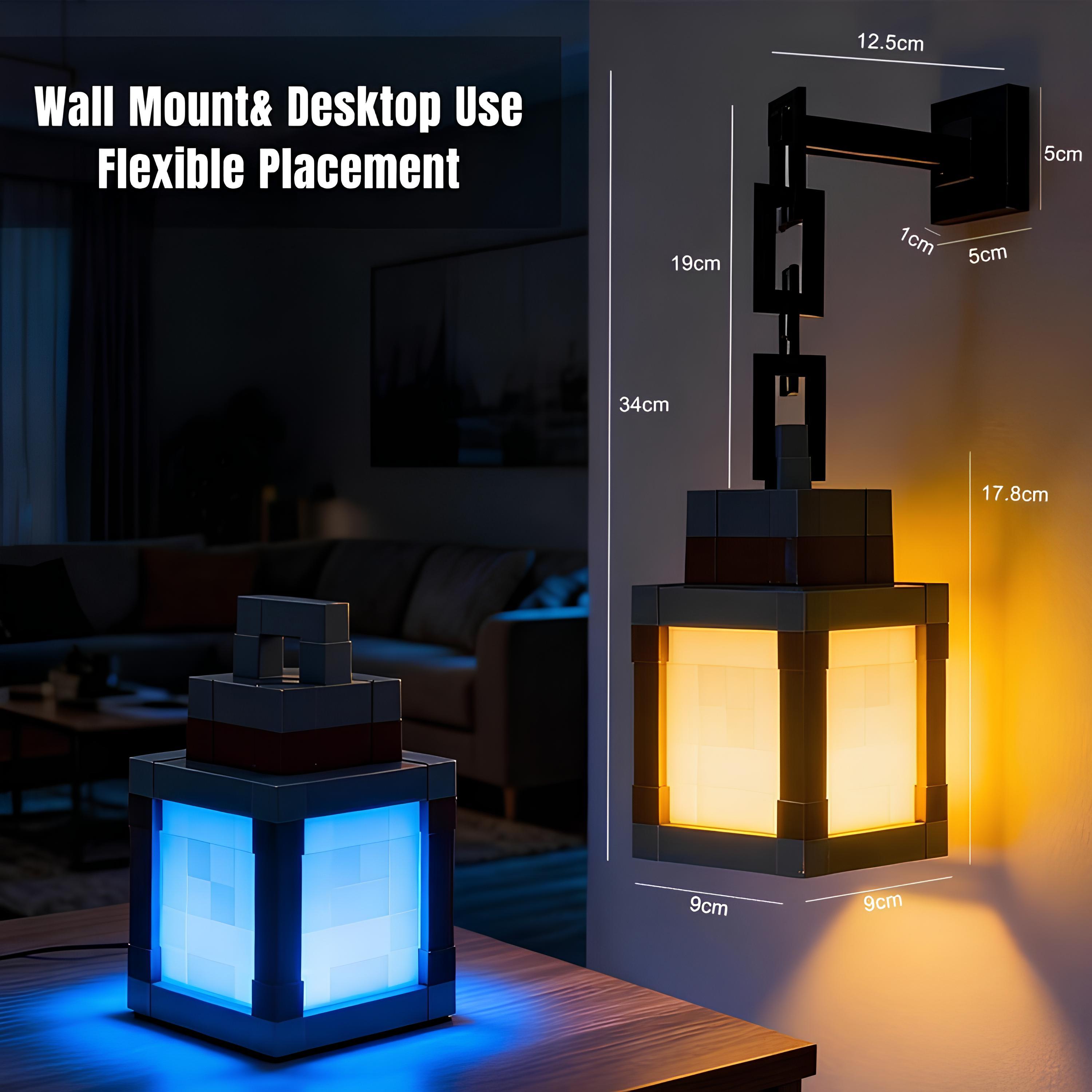 DIYCOM Pixel Minecraft Soul Lantern Night Lamp 16 Color RGB Rechargeable Light Remote Control Handmade Design with 3D Printing Four Lighting Modes for Bedroom Gaming Space Decoration Wall Lamp