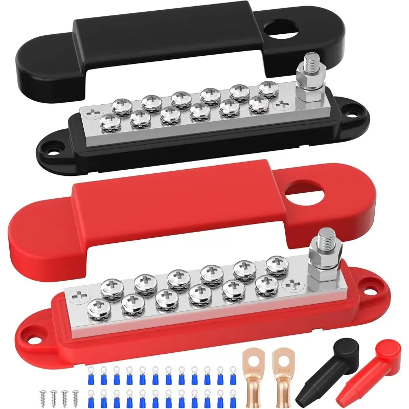 Power Distribution Block 12V 150A 1/4" Stud Marine Bus Bar 12 Volt DC Battery Busbar for Boat Automotive Solar Wiring