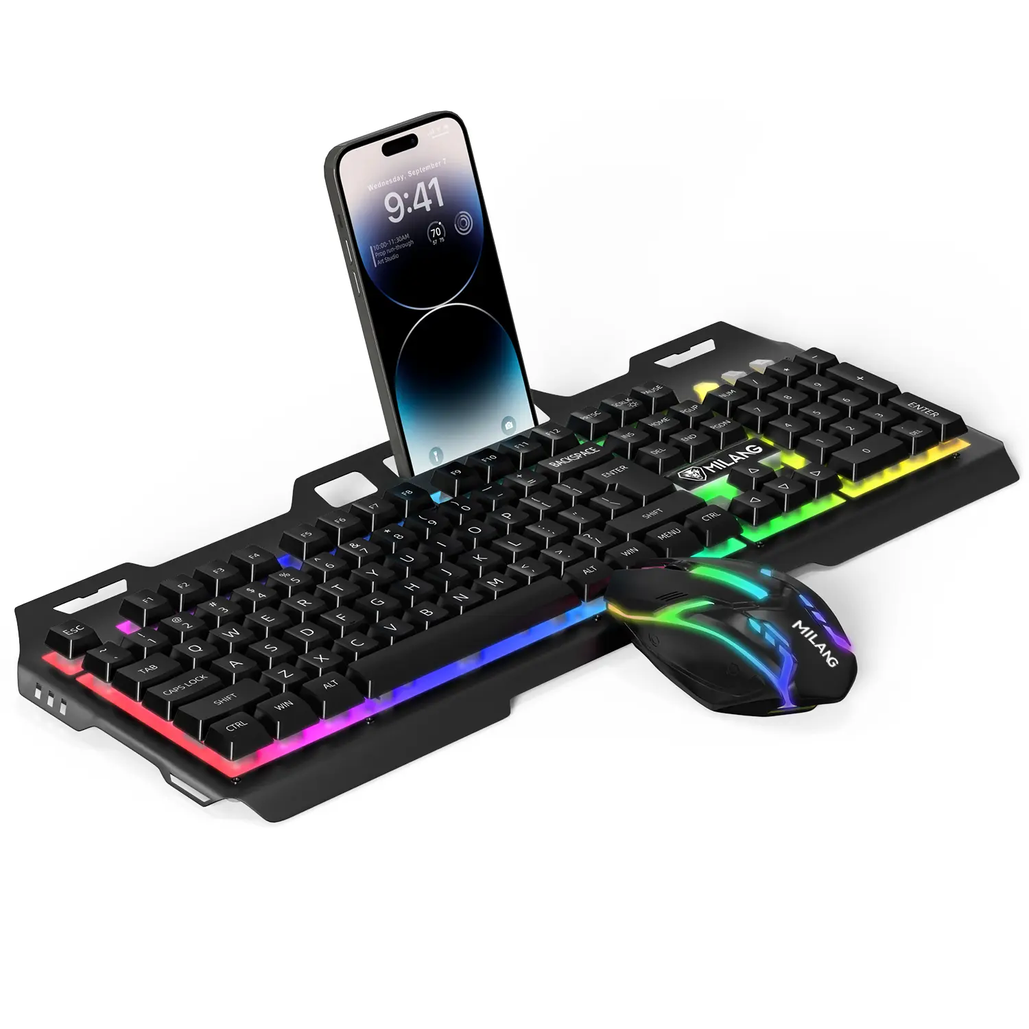 T806 Wired Gaming Keyboard and Mouse Combo Pack, PC Accessories Gaming with RGB Backlight, Ergonomic Mouse, Phone Holder, Waterproof Design for Gaming & Office Use