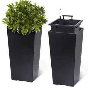 22.5" Set of 2 Tall Diamond Planters, Self-Watering Planter with Drainage Holes/Water Level Monitor Movable Wheels and Inner Bucket for Outdoor and Indoor,Black